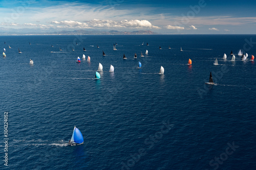 Canvas Print French Riviera - modern sail race large panorama above aerial view in St -Tropez
