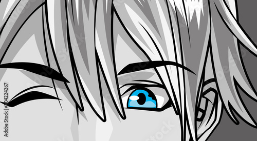 face young man monochrome anime style character