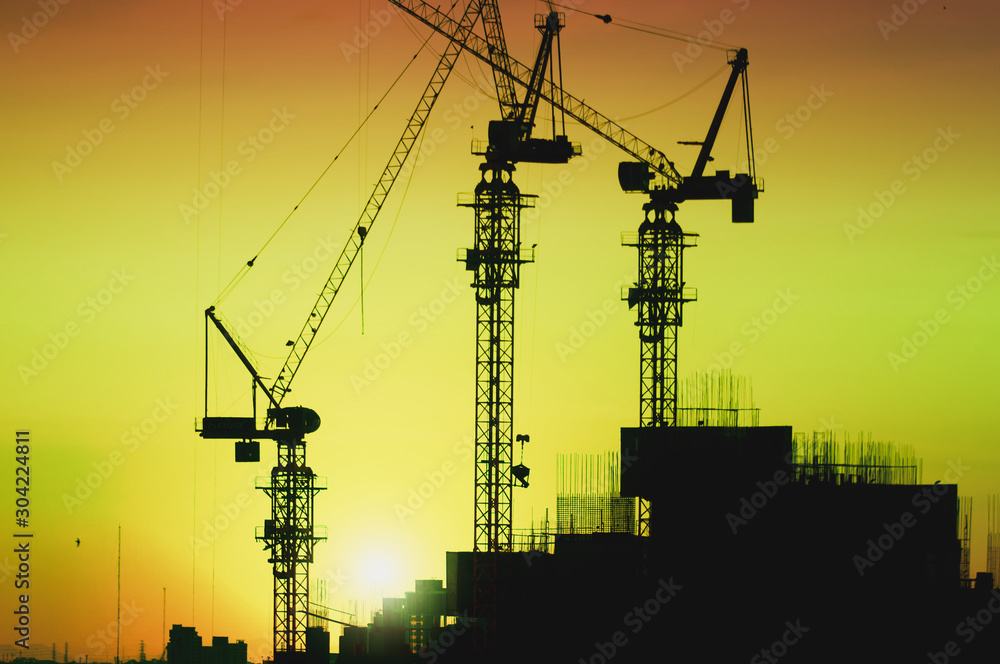 Silhouette City worker, construction crews to work on high ground heavy industry Silhouette City worker, construction crews to work on high ground heavy industry