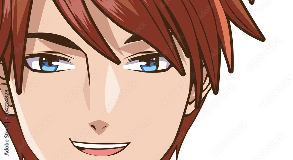 Plakat twarz młodego człowieka w stylu anime