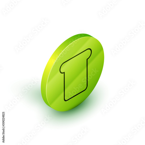 Isometric line Bread toast for sandwich piece of roasted crouton icon isolated on white background. Lunch, dinner, breakfast snack. Green circle button. Vector Illustration