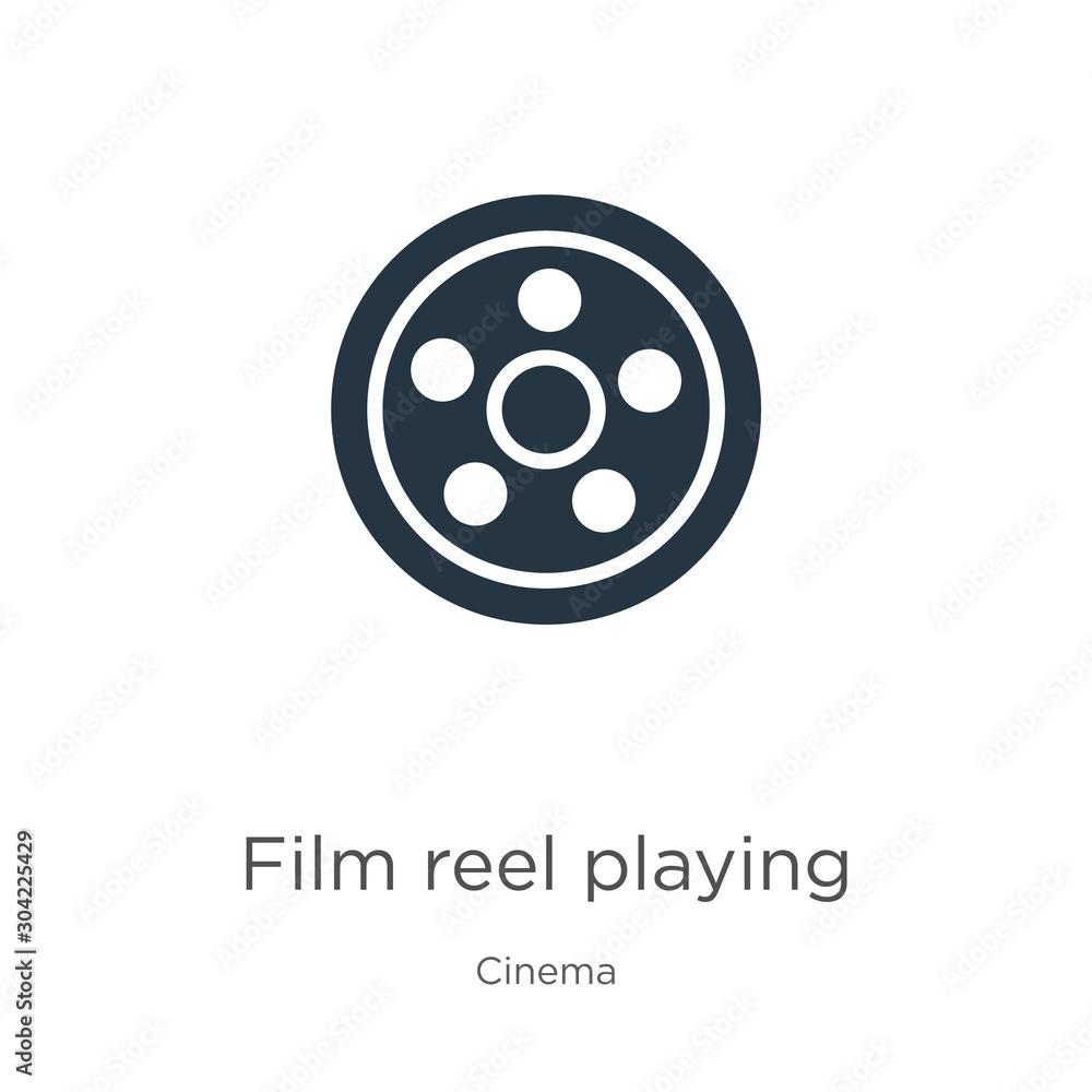 Film reel playing icon vector. Trendy flat film reel playing icon from cinema collection isolated on white background. Vector illustration can be used for web and mobile graphic design, logo, eps10 Film reel playing icon vector. Trendy flat film reel playing icon from cinema collection isolated on white background. Vector illustration can be used for web and mobile graphic design, logo, eps10