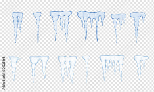 Set of translucent light blue icicles