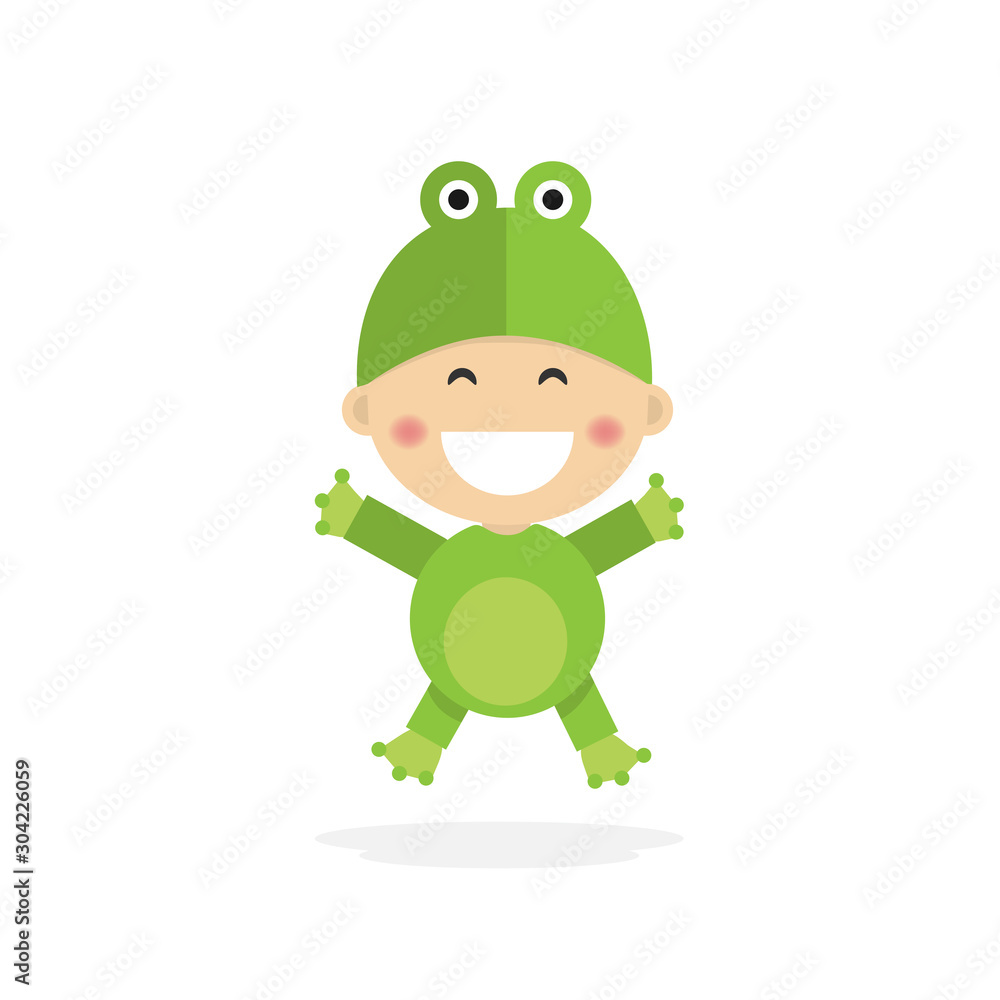 Isolated boy dressed as a frog Isolated boy dressed as a frog
