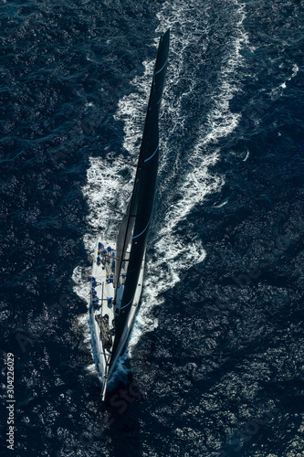 French Riviera - modern sail race straight above aerial with speed view in St -Tropez