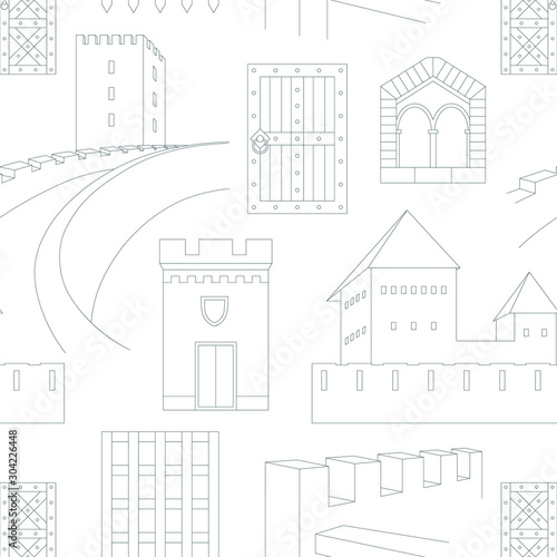 seamless pattern with elements of medieval castles