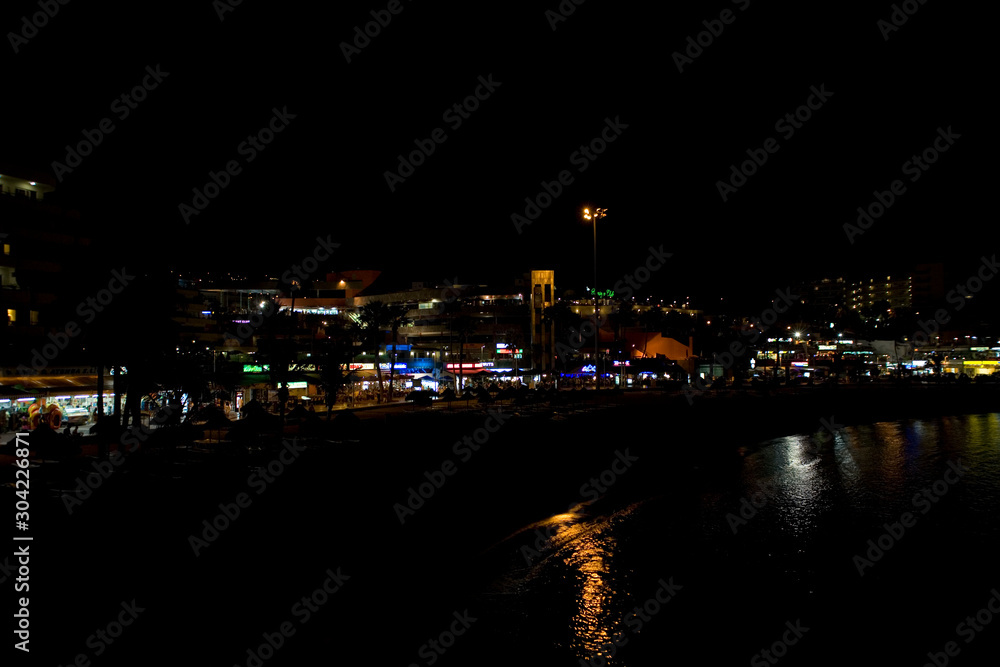 night landscape on the Spanish island of Tenerife with the ocean in the background