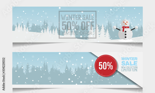 Set of winter sale banner vectors.