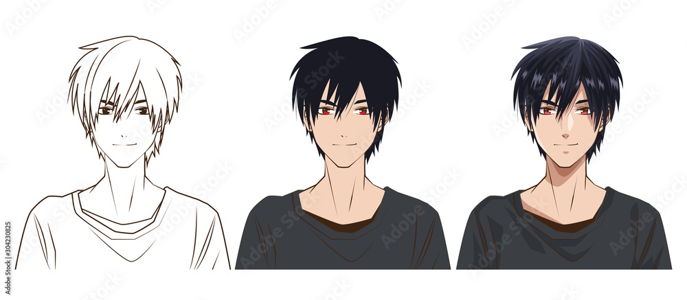 Fototapeta premium drawing process of young man anime style character