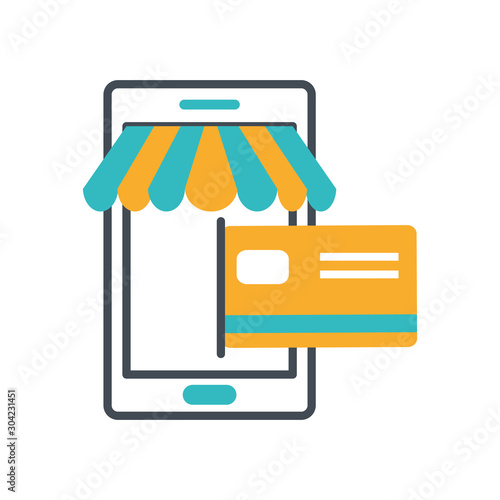 smartphone with parasol and credit card