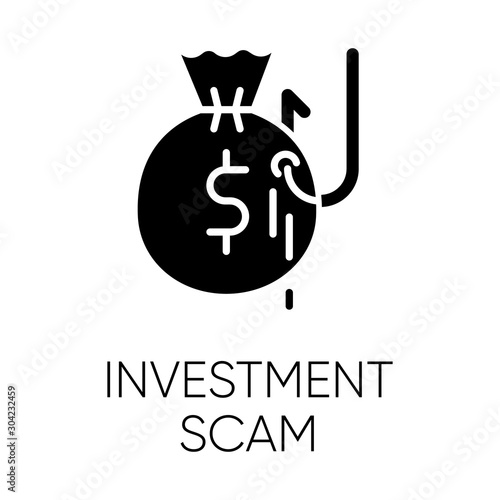 Investment scam glyph icon. Ponzi, pyramid scheme. Financial fraud. Illegal money gain. Fake promise of profit. Cybercrime. Phishing. Silhouette symbol. Negative space. Vector isolated illustration