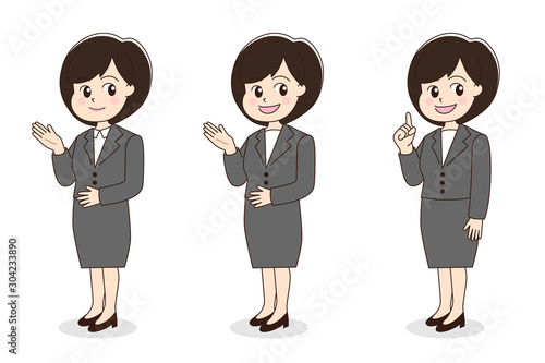Set of the woman wearing a suit with short hair. Vector illustration isolated on white background.