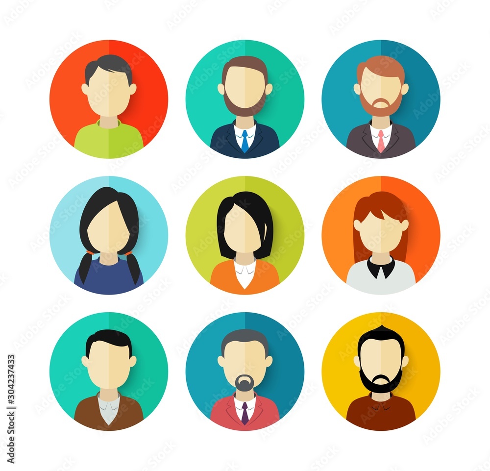 Set of flat avatars on a round background. EPS 10. Set of flat avatars on a round background. EPS 10.