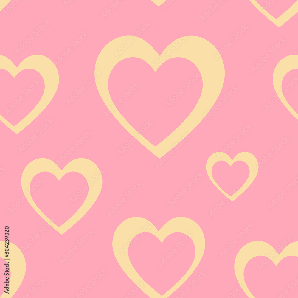 Pink double heart design element seamless pattern. Pink background textile texture.