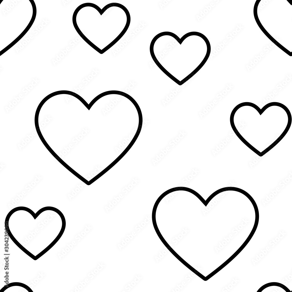 Black stroke heart design element seamless pattern. White background textile texture. Black stroke heart design element seamless pattern. White background textile texture.