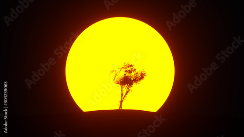 Silhouette of growing tree in a shape of a flamingo. Eco Concept. 3D rendering. © Evgen