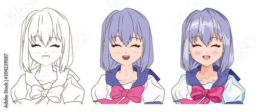 drawing process of young woman anime style character