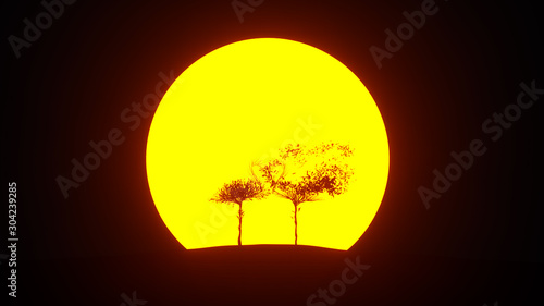 Silhouette of growing tree in a shape of a flamingo. Eco Concept. 3D rendering. © Evgen