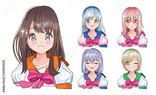young women anime style characters