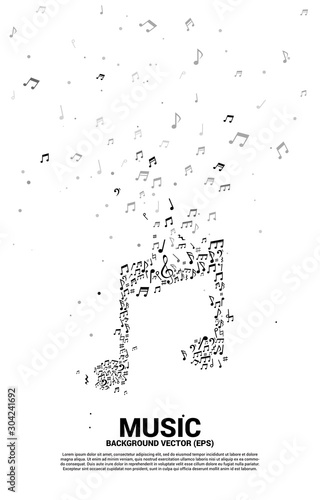 Vector music melody note dancing flow . Concept background for song and concert theme.
