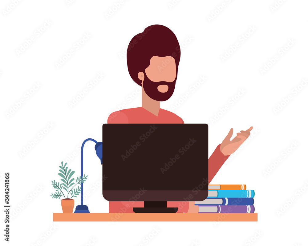 Avatar man person with computer vector design Avatar man person with computer vector design