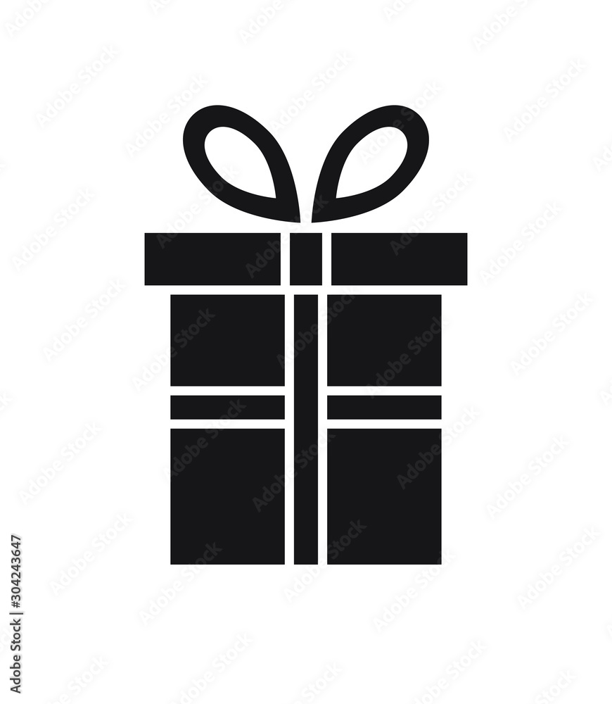Vector flat black present box icon isolated on white background Vector flat black present box icon isolated on white background