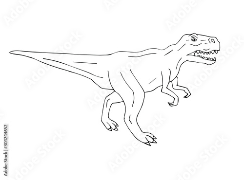 Vector black hand drawn outline sketch tyrannosaur rex dinosaur isolated on white background