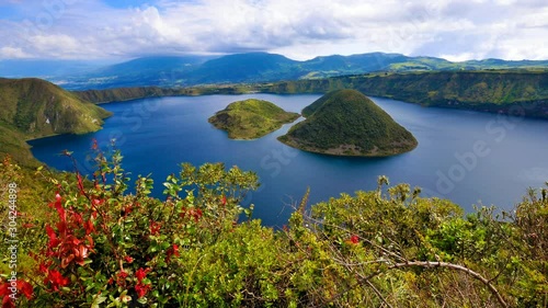 Cuicocha crater lake has 2 islands in th midddle of the lake,  Ecuador photo