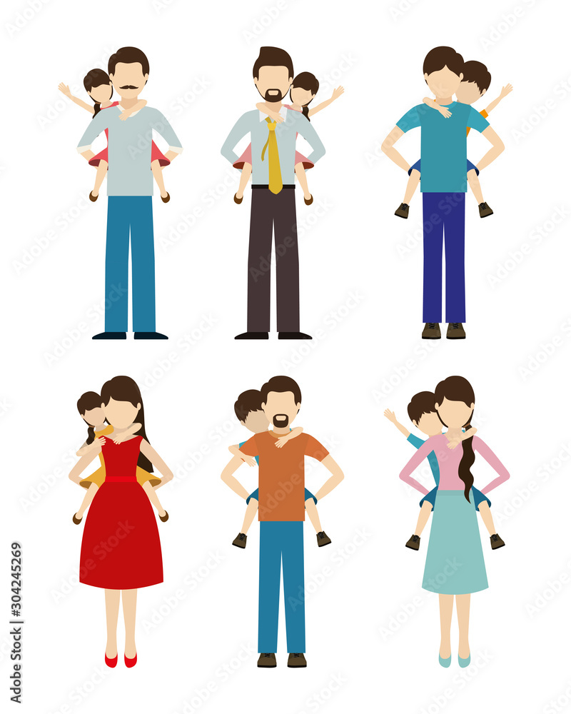Set of fathers and mothers with sons vector design Set of fathers and mothers with sons vector design