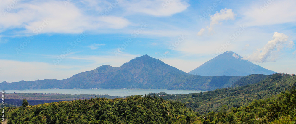 Beautiful Panoramic view of the Mountain. Batur Mountain, Indonesia. for  Cover Background or Desktop Wallpaper Stock Photo | Adobe Stock