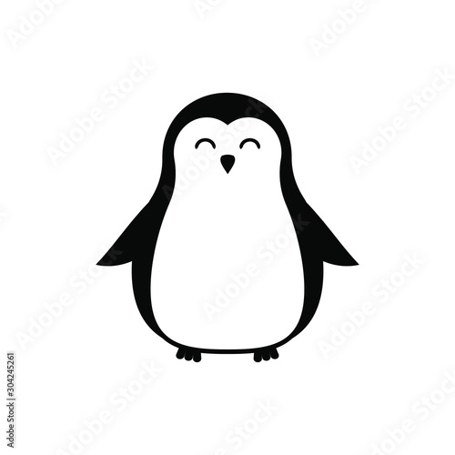 Vector flat black outline penguin isolated on white background