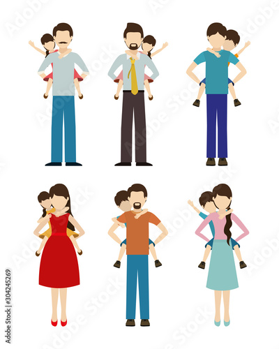 Set of fathers and mothers with sons vector design