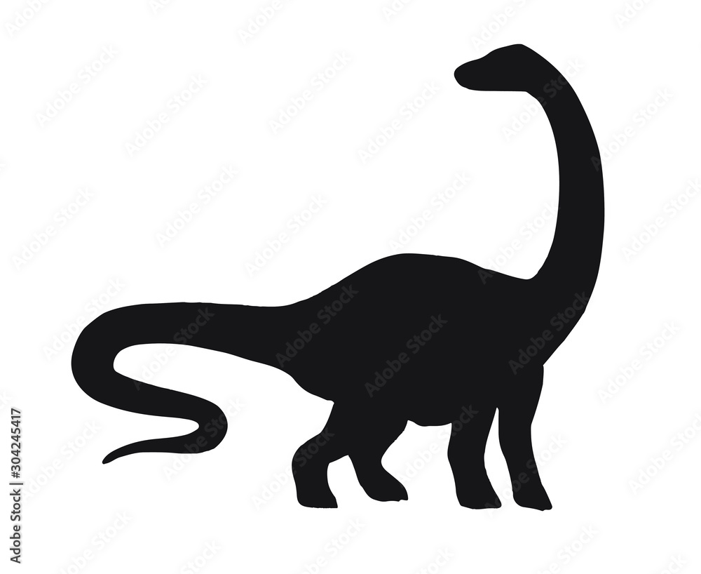 Vector black diplodocus brachiosaurus dinosaur silhouette isolated on white background