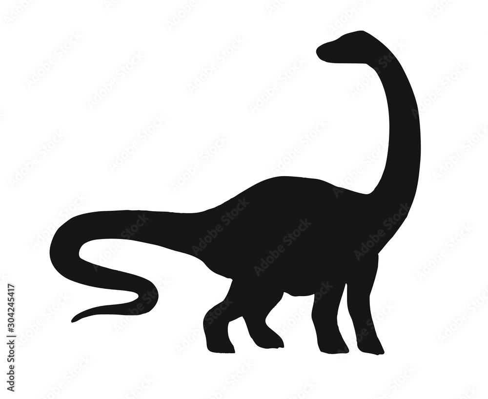 Obraz premium Vector black diplodocus brachiosaurus dinosaur silhouette isolated on white background