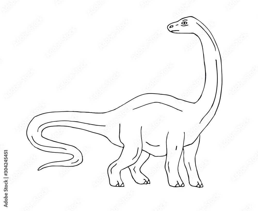 Vector hand drawn sketch diplodocus brachiosaurus dinosaur isolated on white background