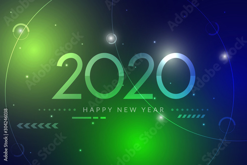 2020. Happy new year 2020 design with futuristic technology background.