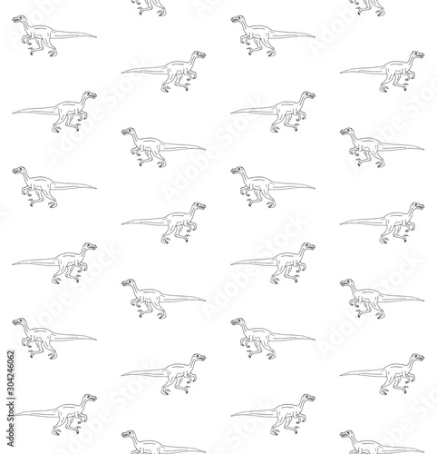Vector seamless pattern of hand drawn doodle sketch velociraptor dinosaur isolated on white background