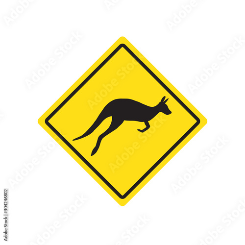Vector Kangaroo yellow road sign isolated on white background