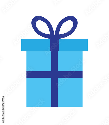 Vector flat cartoon blue present box icon isolated on white background