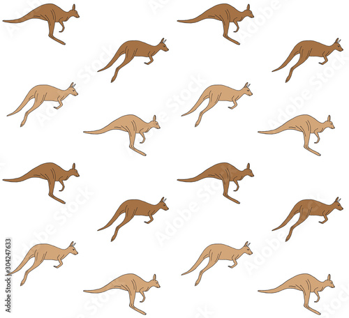 Vector seamless pattern of hand drawn doodle sketch colored kangaroo isolated on white background