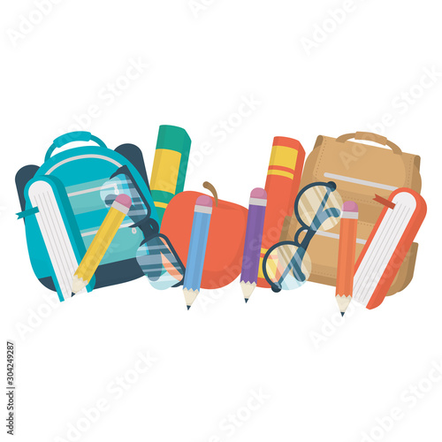 set of school supplies educations icons