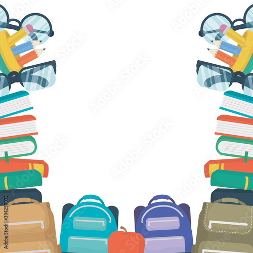 set of school supplies education frame