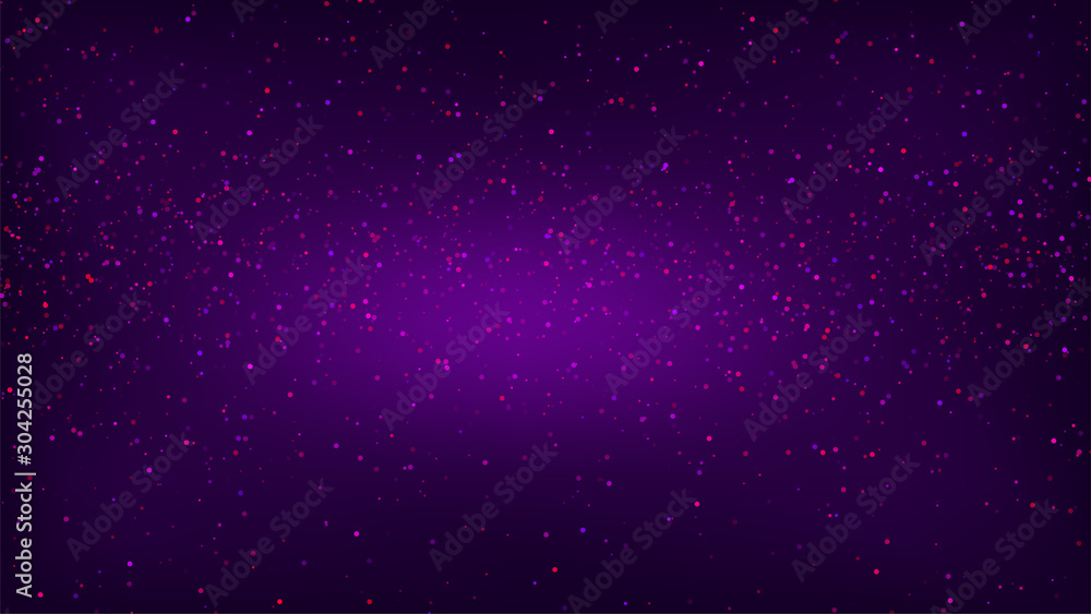 Abstract purple background. Dark gradient sky with pink stars. Futuristic sci-fi magenta backdrop. Mysterious starry space. Template for technology banner, poster or cover. Stock vector illustration