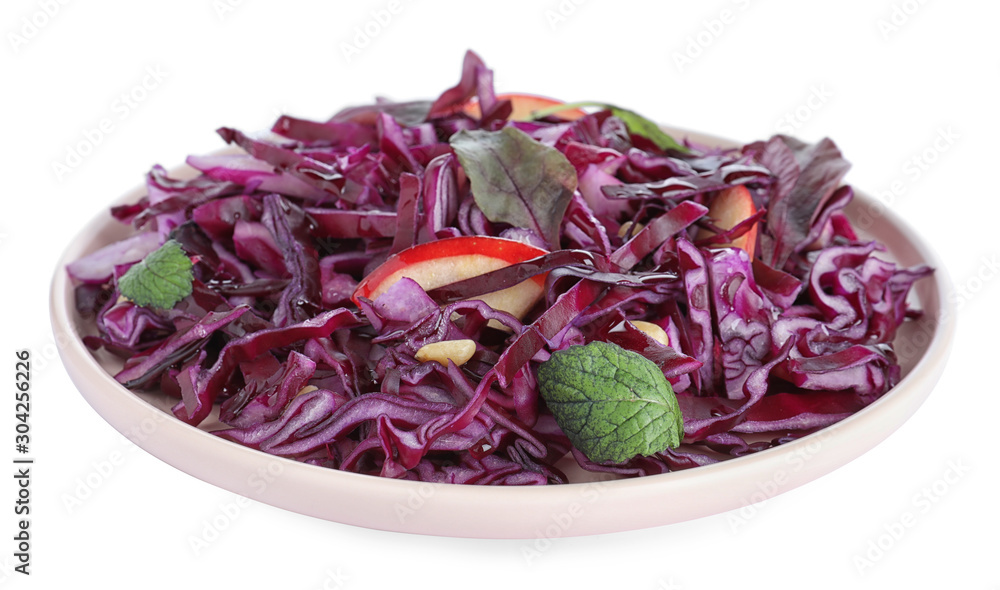 Fresh red cabbage salad isolated on white