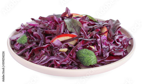 Fresh red cabbage salad isolated on white
