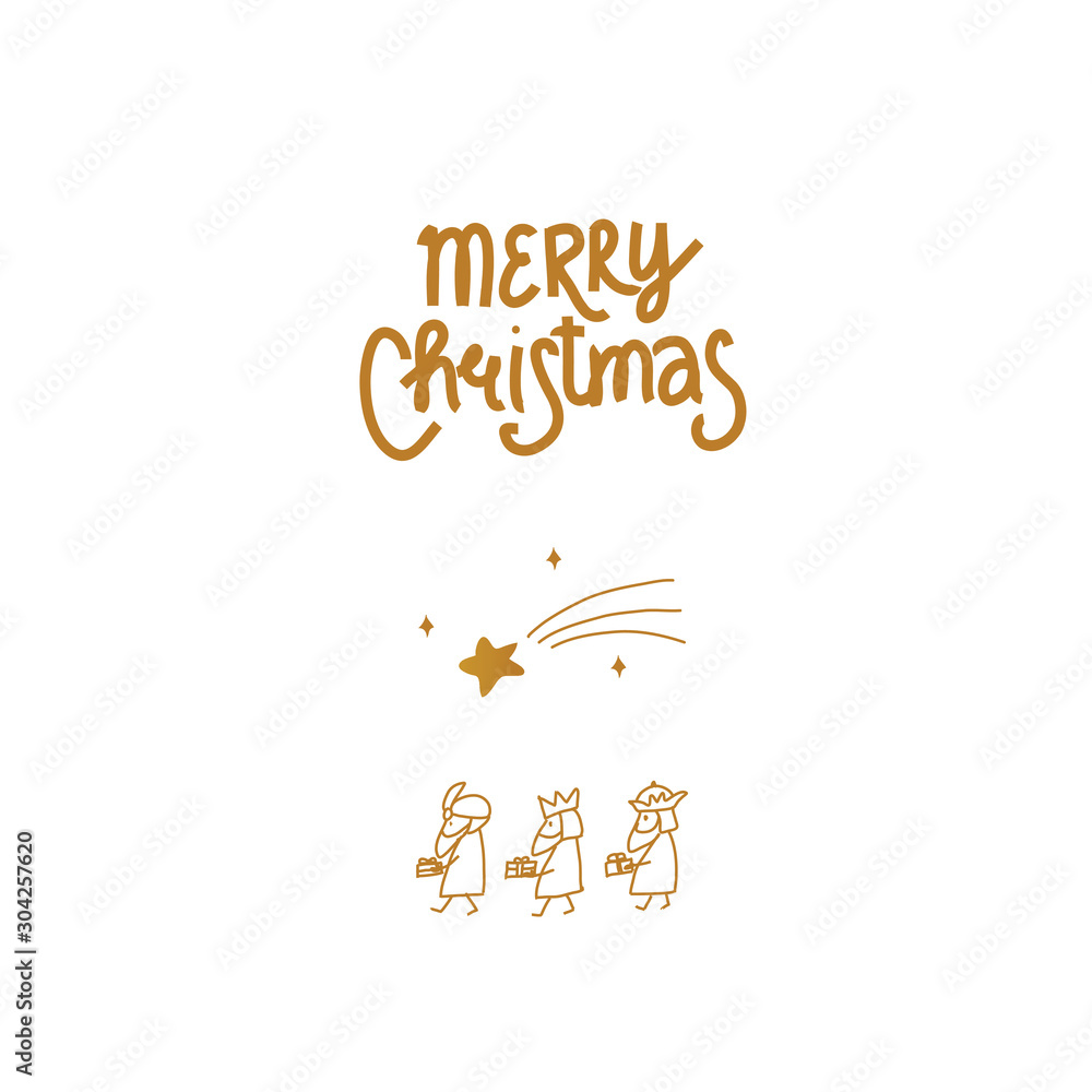 Minimal simple child like hand drawn greeting Christmas card with ...