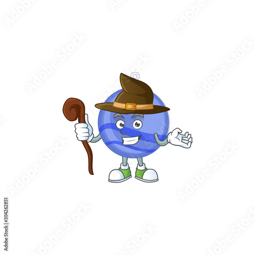 Shiny blue christmas ball cartoon with character witch