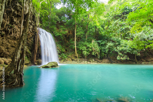 Waterfalls In Deep Forest at Erawan Waterfall in National Park Kanchanaburi Thailand © T-REX