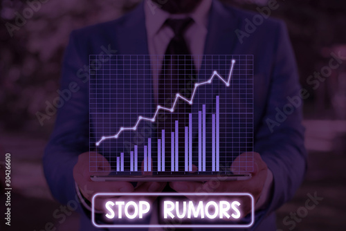 Conceptual hand writing showing Stop Rumors. Concept meaning put an end circulating the story of uncertain or doubtful truth