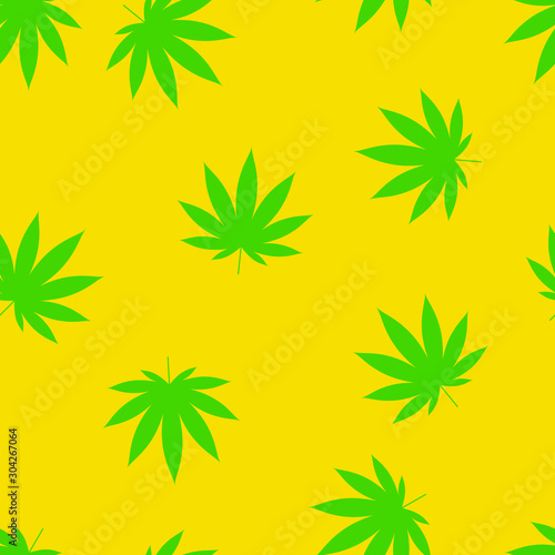 Seamless yellow and green Cannabis pattern vector